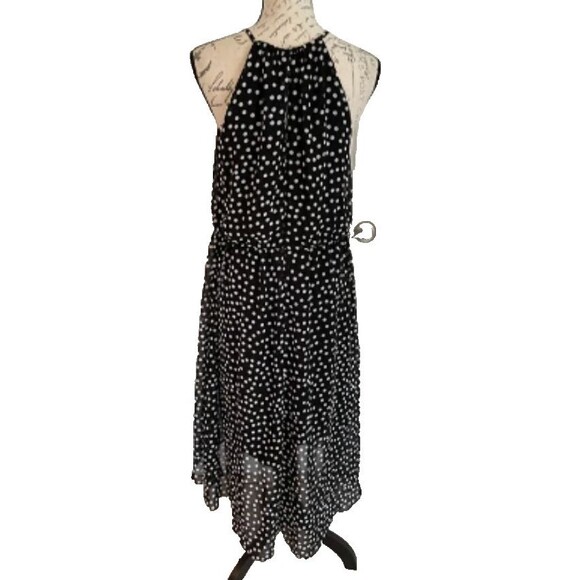 WHBM Halter Dress Women's Size 4 High Low Polka Dots Sleeveless Black White NEW - Picture 2 of 14